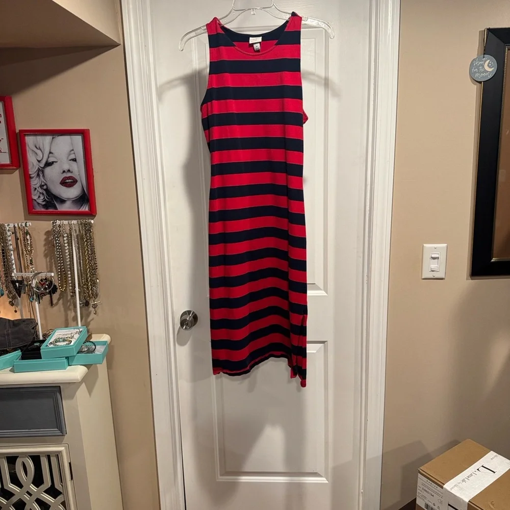 a new day Red and Navy Striped Tank Maxi Dress Size Medium - Picture 6 of 7
